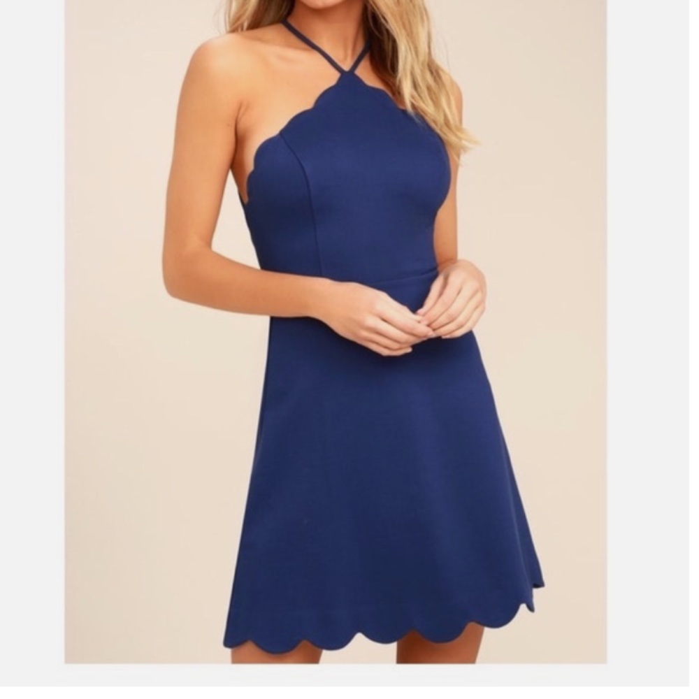 scalloped edge dress with criss cross open back